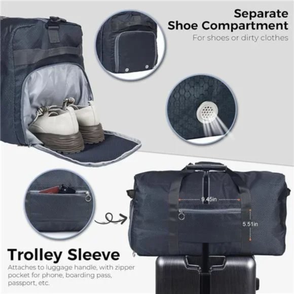 Foldable Travel Duffel Bags for Men Dark Gray) Water Resistant Duffle Bag - Picture 6 of 7